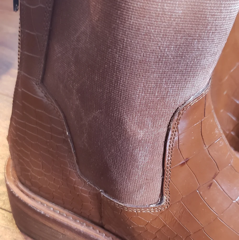 Free People Brown Croc-Embossed Leather Ankle Boots